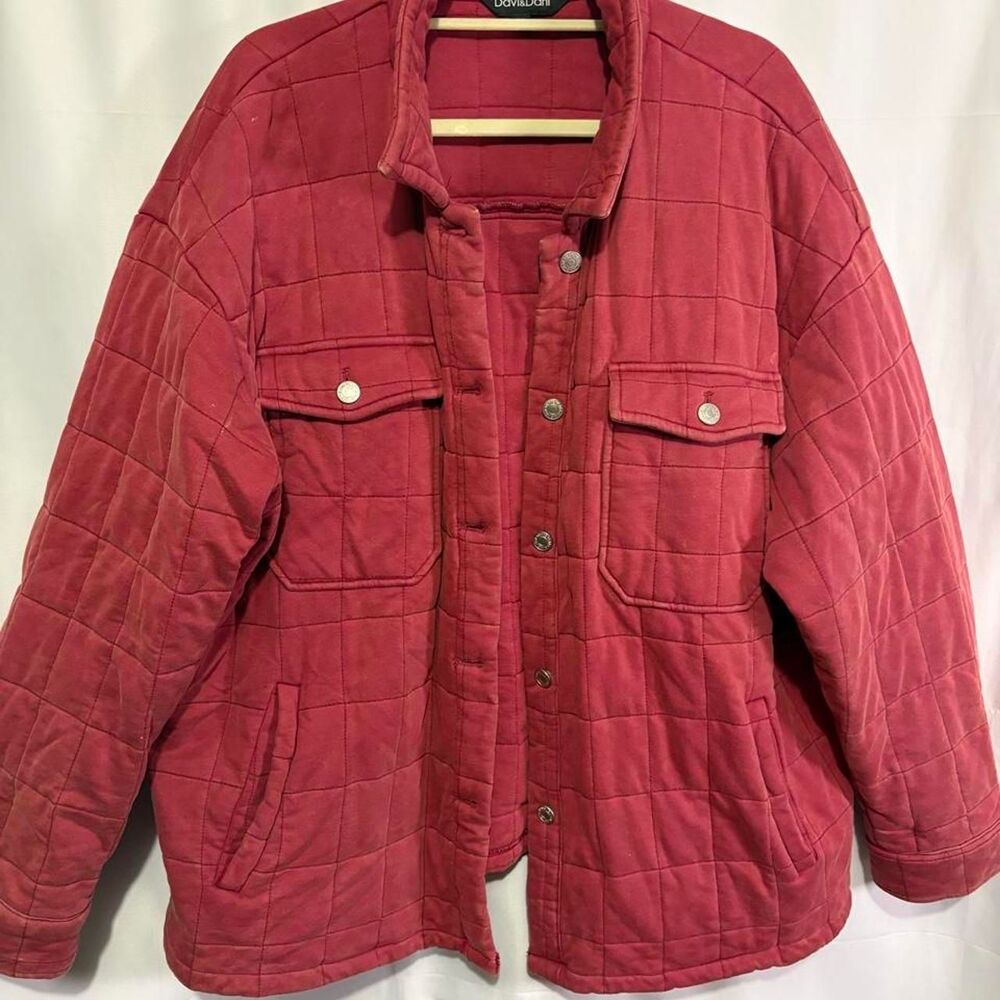 Davi + Dani Women's Red/Burgundy Chore Coat Jacket Shacket 3X Quilted Fall